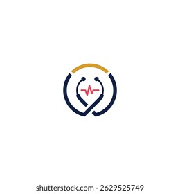 Health and wellness emblem Heartbeat stethoscope design