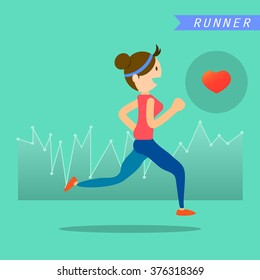 health and wellness, exercise, running, woman healthy life style infographics vector illustration
