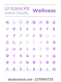 Iconos ui de dos colores de gradiente plano de salud y bienestar. Estilo de vida. Bienestar físico y mental. Pictogramas RGB aislados por vectores. GUI, UX diseño para web, móvil. Montserrat Negrita, fuentes ligeras usadas