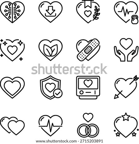 Health  Wellness Icon Set - Vector Illustration of Heart, Fitness  Medical Outline Symbols.eps

