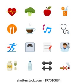 Health And Wellness Icons : Flat Icon Set For Web And Mobile Application 