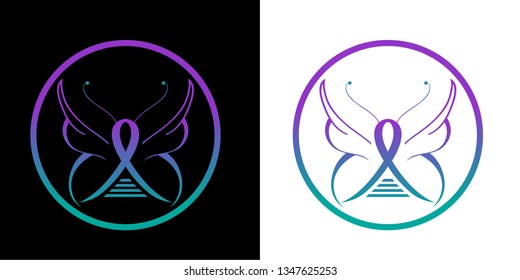 Health and Wellness Studio Vector Logo butterfly icon. Stroke Green Leaf Illustration