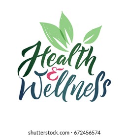 Logotipo vectorial Health and Wellness Studio. Ilustración de hoja verde de trazo. Letras de marca.