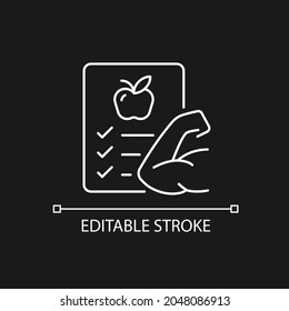 Health white linear icon for dark theme. Physical health course in educational institutions. Thin line customizable illustration. Isolated vector contour symbol for night mode. Editable stroke