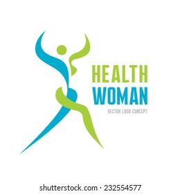 Health woman - vector logo template concept. Abstract human character illustration. Sport and fitness sign. Gymnastic symbol. 