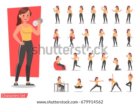 Health women are exercising character design set. Vector design.