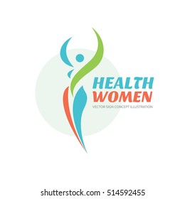 Health women - vector logo template. Healthy sign. Beauty salon symbol. Fitness woman concept illustration. Human character in leaves shapes. Leaf insignia. Nature ecology.