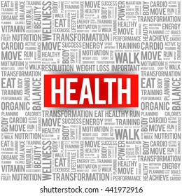 Health word cloud background, health concept