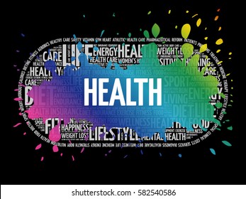 Health word cloud collage, fitness, health concept