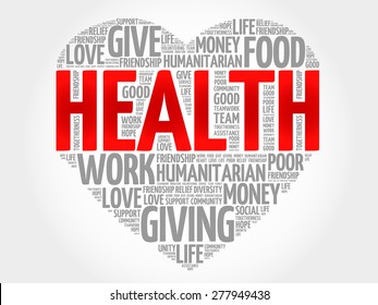 Health word cloud, heart concept