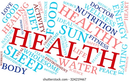 Health word cloud on a white background. 