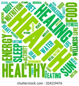 Health word cloud on a white background. 