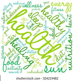 Health word cloud on a white background. 