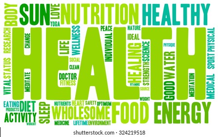 Health word cloud on a white background. 