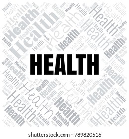 Health word cloud. Square vector collage made from tags