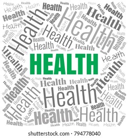 Health word cloud. Square vector collage made from tags