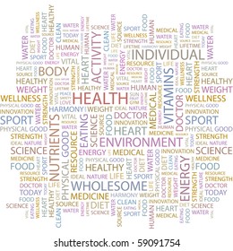 HEALTH. Word collage on white background. Illustration with different association terms.