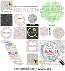 HEALTH. Word Collage. Vector Illustration.