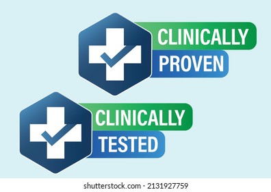 healthcare abstract. clinically tested and clinically proven vector icon set, green and blue in color