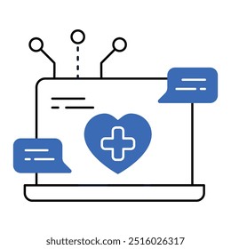 Healthcare AI Integration Monoline Icon Design. Represents AI in Healthcare, Medical Technology, Health API, Digital Health. Vector icon with editable Strokes and Colors.