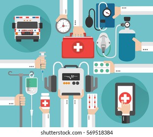 Healthcare Ambulance online concept design flat.Vector illustration