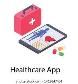 
Healthcare app in isometric vector 
