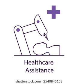 Healthcare Assistance Icon – Medical Robot Supporting Patient Care with Cross Symbol for Health Services