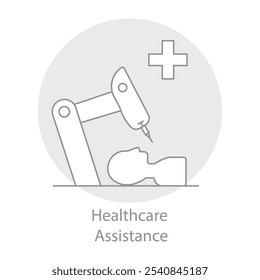 Healthcare Assistance Icon – Medical Robot Supporting Patient Care with Cross Symbol for Health Services