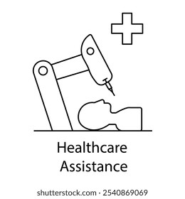 Healthcare Assistance Icon – Medical Robot Supporting Patient Care with Cross Symbol for Health Services