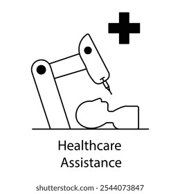 Healthcare Assistance Icon – Medical Robot Supporting Patient Care with Cross Symbol for Health Services