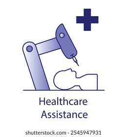 Healthcare Assistance Icon – Medical Robot Supporting Patient Care with Cross Symbol for Health Services