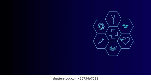Healthcare background with hexagon shapes and icon of medic. Icon of medical technology. Vector illustrator.