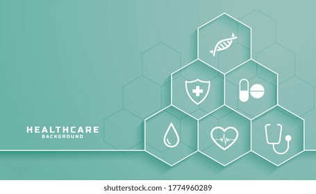 Healthcare Background With Medical Symbols In Hexagonal Frame