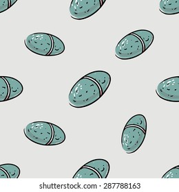 Healthcare background with pill. Hand drawing vector seamless texture with pharmaceutical objects isolated on white background. Chess grid order