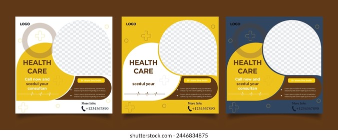 healthcare banner or square flyer with doctor theme for social media post template