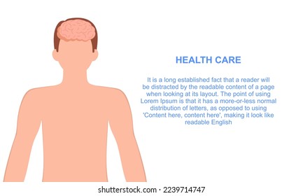 Healthcare banner template. Brain with Male silhouette on white background. Human Brain vector illustration