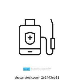 Healthcare Battery Device Icon for Clean and Disinfect Technology with Safety Shield and Outline Design