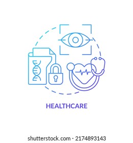 Healthcare Blue Gradient Concept Icon. Biometric Technology Usage Abstract Idea Thin Line Illustration. Patient Identification. Health Records. Isolated Outline Drawing. Myriad Pro-Bold Font Used