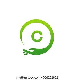 Healthcare C initial logo designs template, Modern C initial Care with hand symbol vector