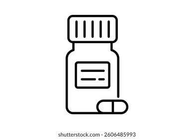 Healthcare Capsule Container Icon, medicine capsule bottle icon, pill bottle vector illustration, healthcare medicine jar, pharmacy capsule container icon