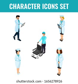 Healthcare Character Set as Doctor, Nurse, Ward Boy on White Background.