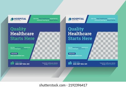 Healthcare Clinic Hospital, Medical Service Promotion Web Banner Social Post Ads,  Poster, Web Flyer. 1*1 Size, 300 Dpi, RGB Color, Ready For Post. 