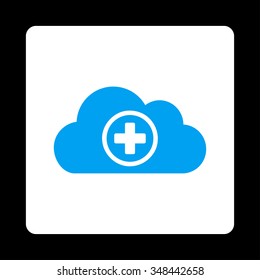 Healthcare Cloud vector icon. Style is flat rounded square button, blue and white colors, black background.