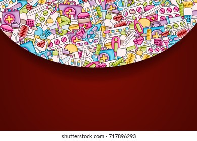 Healthcare concept in 3d cartoon doodle background design. Hand drawn colorful vector illustration.