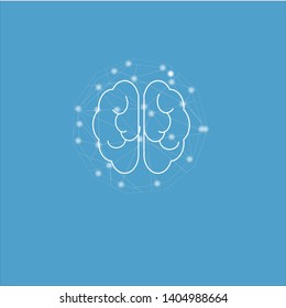 Healthcare concept with the brain protected in polygonal sphere shield , Isolated on blue background .vector , illustration.