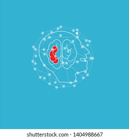 Healthcare concept with the brain protected in polygonal sphere shield , Isolated on blue background .vector , illustration.