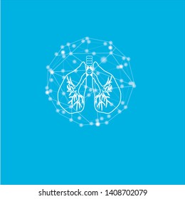 Healthcare concept with the brain protected in polygonal sphere shield , Isolated on blue background.Tuberculosis symptoms and prevention. Information poster with text and character.