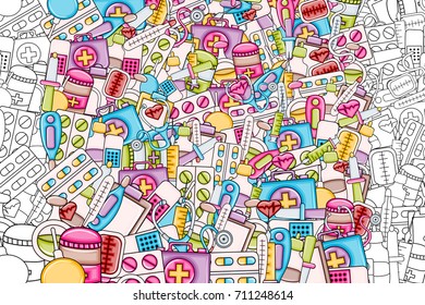 Healthcare Concept Cartoon Doodles Background Design Stock Vector ...