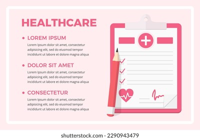 Healthcare concept - clipboard with medical check up, background with place for your text, vector eps10 illustration