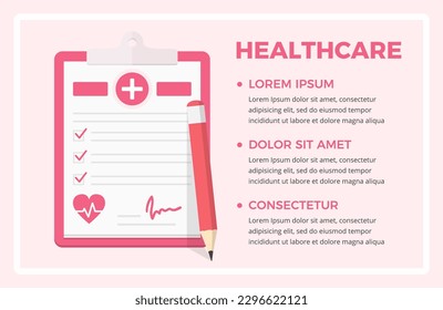 Healthcare concept - clipboard with medical check up, background with place for your text, vector eps10 illustration